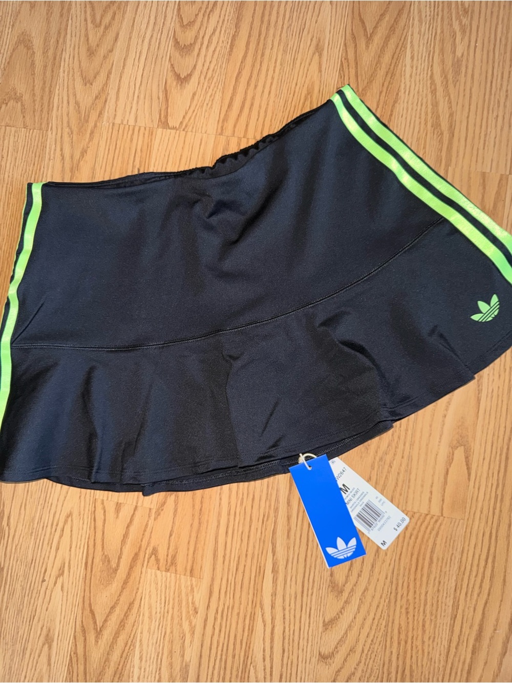 Adidas Originals Womens Mini Skirt M Black Neon Green 3 Stripe Tennis Y2K NWT